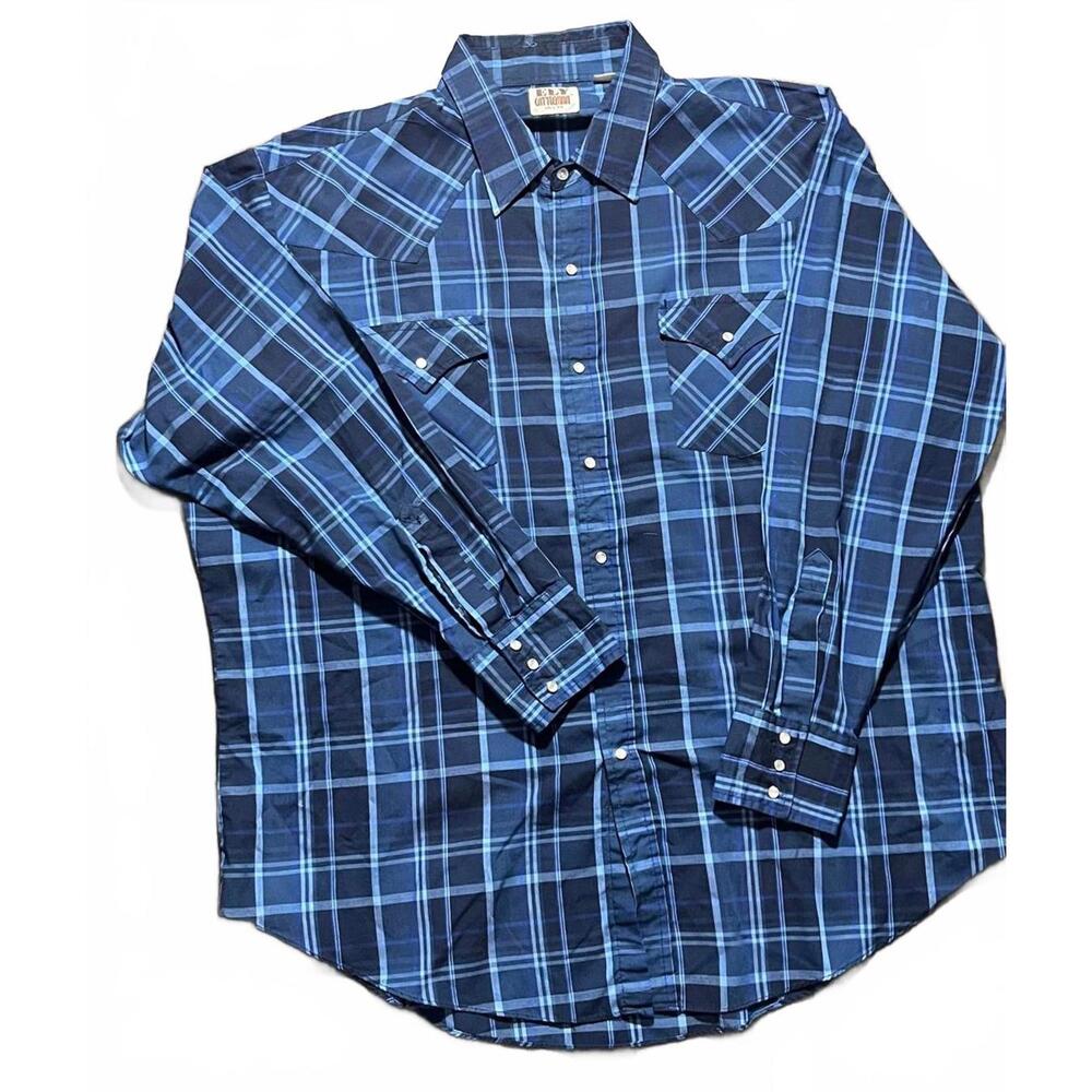 Ely Cattleman Blue Plaid Button Front Western Shirt Men’s XXL Long Sleeve